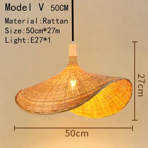 Bamboo Hand Knitted Wood Rattan Creative Hanging Lamp Light Fixture